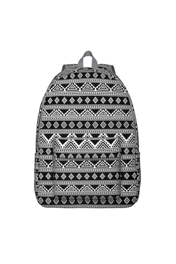 Colorful Tribal Print Backpack – Retro Folk Style Lightweight Canvas Daypack for Students, Daily Use, Outdoor Activities, or Campus