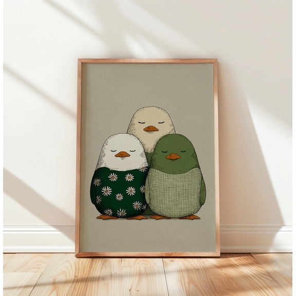 Colorful Trio Ducks Poster, Modern Ducks Wall Art, Unframed Paper Poster 8x10in