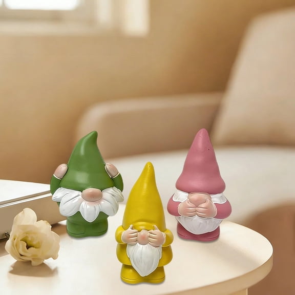 Colorful Trio Gnome Statues Resin Figurines For Easter And Spring, 5.43 X 2.95 X 2.80 In, Matte Finish, Durable Outdoor Indoor Shelf Desk Decor, Cheerful Gift For Housewarming Birthday Or Display