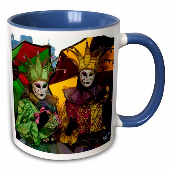 3drose, Colorful Trio, Venice at Carnival Time, Italy, 15oz Two-tone Blue Mug