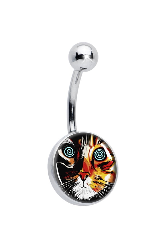 Colorful Trippy Cat Belly Ring