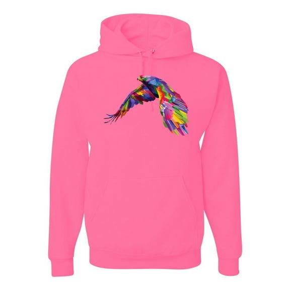 Colorful Trippy Peacock Bird Fashion Graphic Hoodie Sweatshirt, Neon Pink, Medium