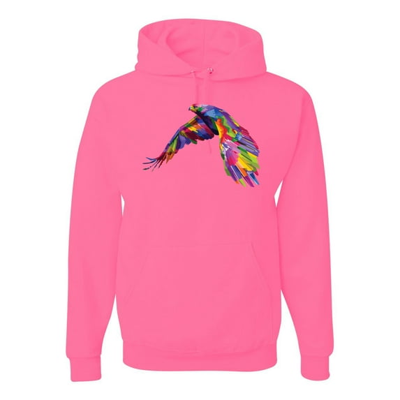Colorful Trippy Peacock Bird Fashion Graphic Hoodie Sweatshirt, Neon Pink, Small