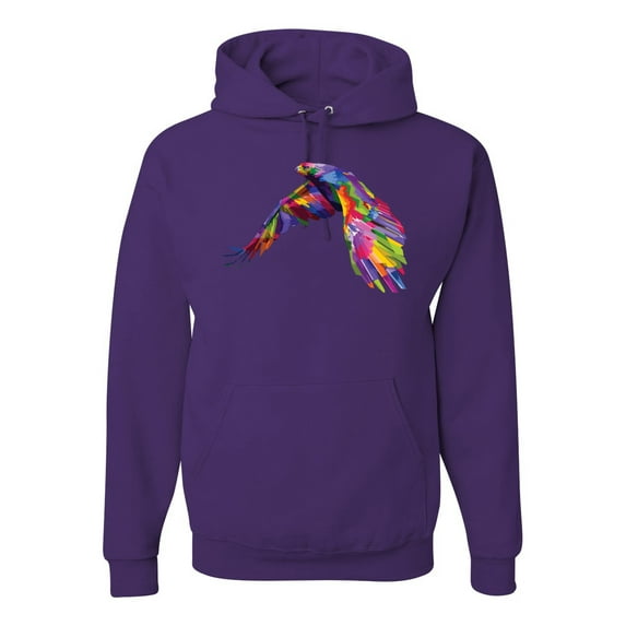 Colorful Trippy Peacock Bird Fashion Graphic Hoodie Sweatshirt, Purple, Large