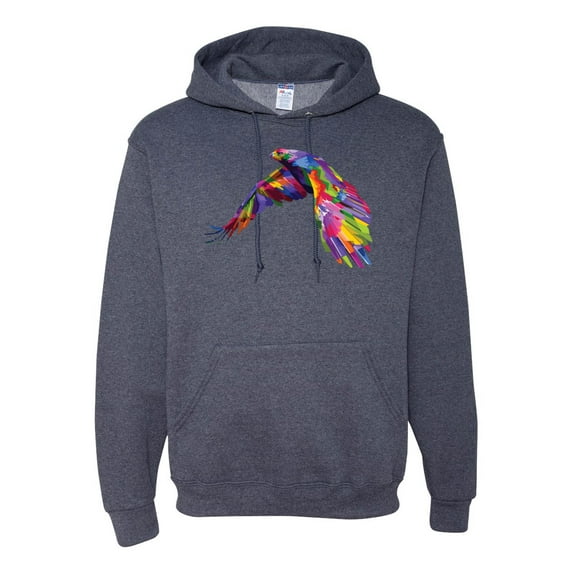 Colorful Trippy Peacock Bird Fashion Graphic Hoodie Sweatshirt, Vintage Heather Navy, Large