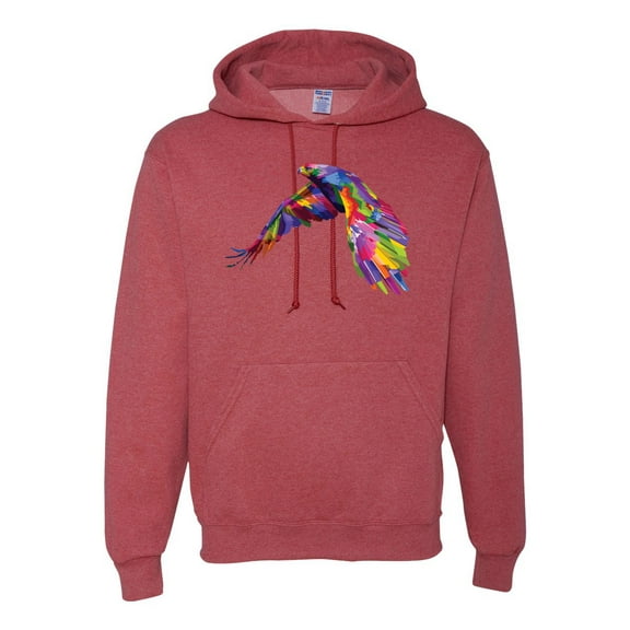 Colorful Trippy Peacock Bird Fashion Graphic Hoodie Sweatshirt, Vintage Heather Red, Small