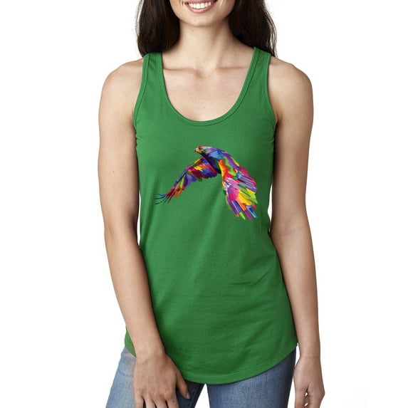 Colorful Trippy Peacock Bird Fashion Ladies Racerback Tank Top, Kelly, Large