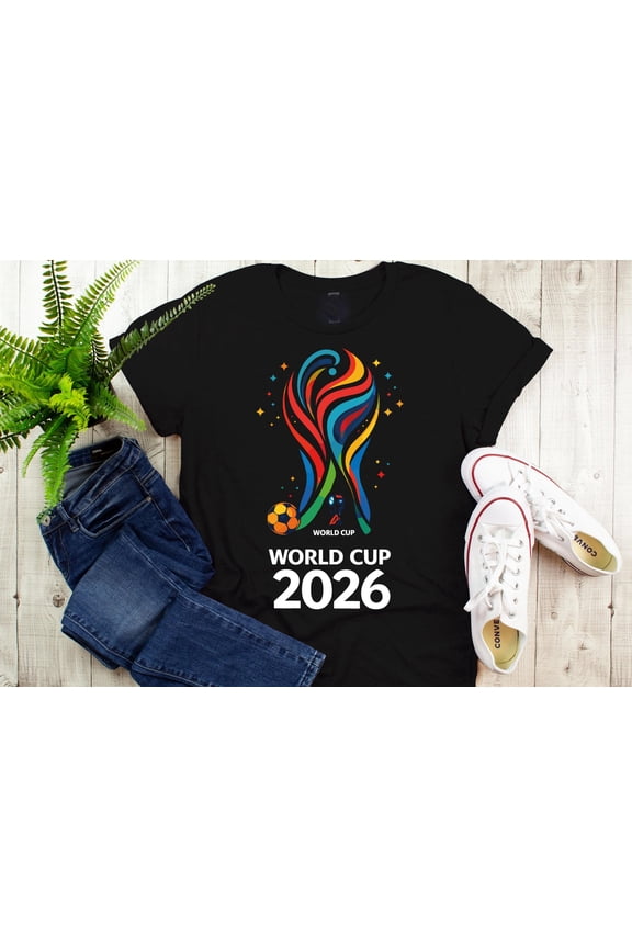 Colorful Trophy Design Soccer Fan T-Shirt for World Cup 2026 USA Canada Mexico Events