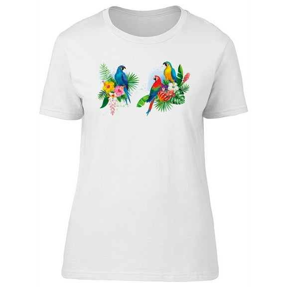 Colorful Tropical Birds T-Shirt Women -Image by Shutterstock, Female Medium