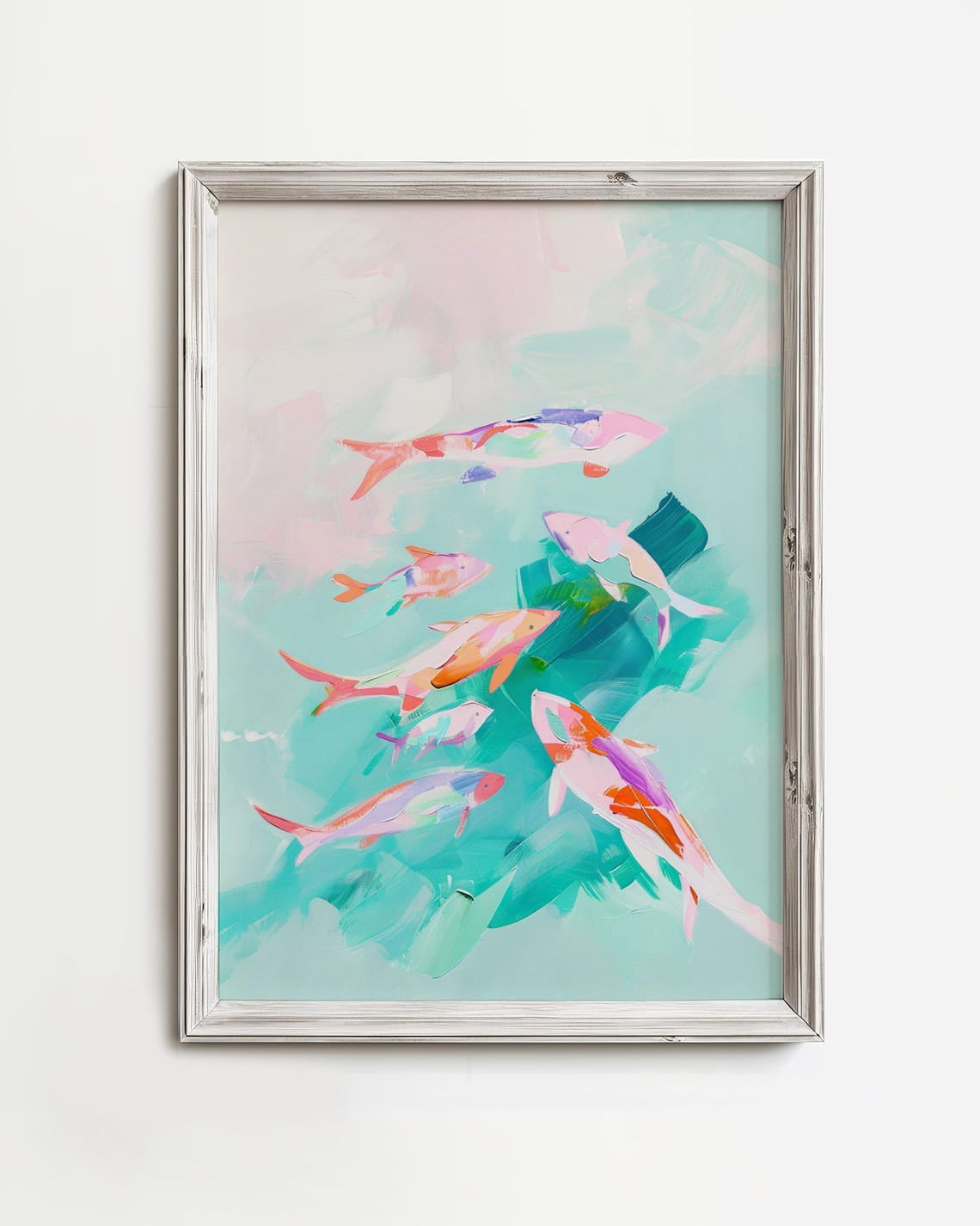 Colorful Tropical Fish Swimming Pastel Pink Blue Coastal Artwork Sea ...