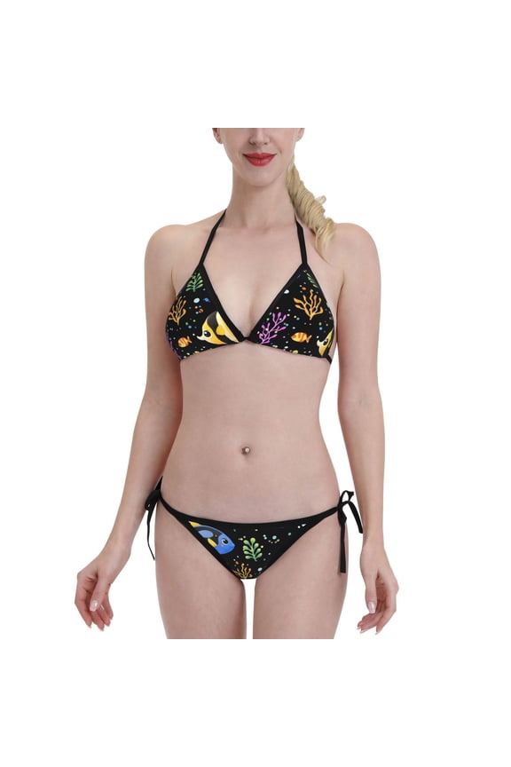 Colorful Tropical Fish Women's Bikini Set Two Piece Swimsuit Triangle Bathing Suit Adjustable Beach Swimwear