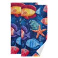 thumbnail image 1 of Colorful Tropical Fishes Leaves Starfishes Hand Towel Absorbent Bath Towels for Bathroom Sports Gym 28" x 14" Set of 2, 1 of 8