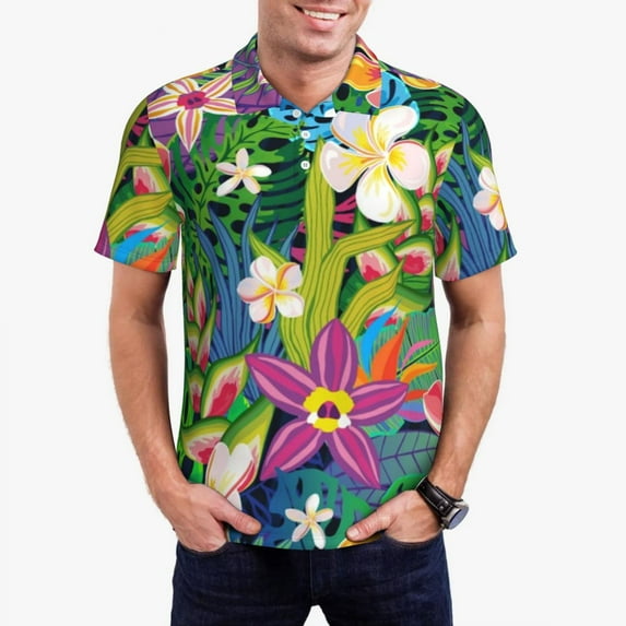 Colorful Tropical Floral Polo Shirts Bright Flower Print Casual Shirt Summer T-Shirts Men