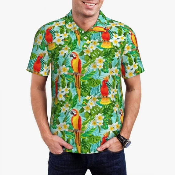 Colorful Tropical Floral Polo Shirts Bright Flower Print Casual Shirt Summer T-Shirts Men