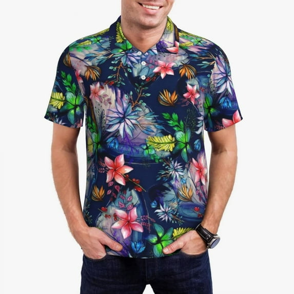 Colorful Tropical Floral Polo Shirts Bright Flower Print Casual Shirt Summer T-Shirts Men