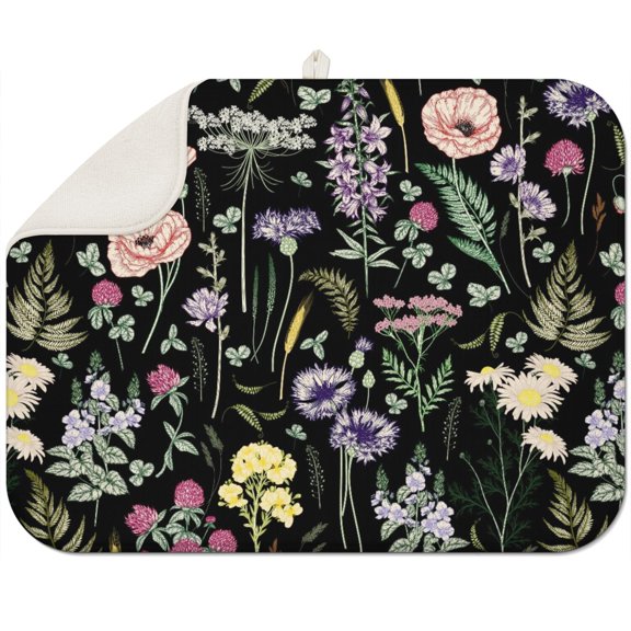 Colorful Tropical Flower Drying Mat Foldable Compact Multipurpose Kitchen Counter Mat