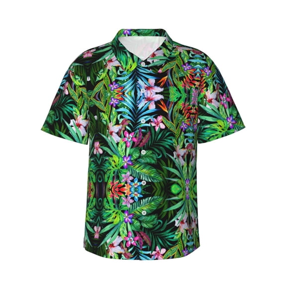 Colorful Tropical Leaf Hawaiian Shirts For Men, Summer Short-Sleeve Relaxed-Fit Button-Down Shirts Xx-Large