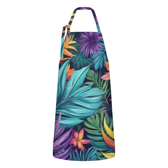 Colorful Tropical Leaf Pattern Apron-Garden Aprons for Women with Pockets-Cotton Linen Waterproof Kitchen Cooking Gardening Aprons Adjustable for Kitchen,Cooking,BBQ and Salon 33x27 Inch