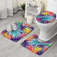 thumbnail image 1 of Colorful Tropical Leaf Pattern Bathroom Rugs Sets 3 Piece,Toilet Cover Set,Absorbent Non Slip Bathroom Mats Sets with U-Shaped Contour Rug Toilet Rug Set, 1 of 5