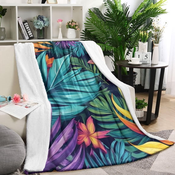 Colorful Tropical Leaf Pattern Blanket,Comfortable Soft Flannel Throw Blanket,All Season,Warm Lightweight Blankets for Sofa Bed Couch Living Room Chair,40"x50"
