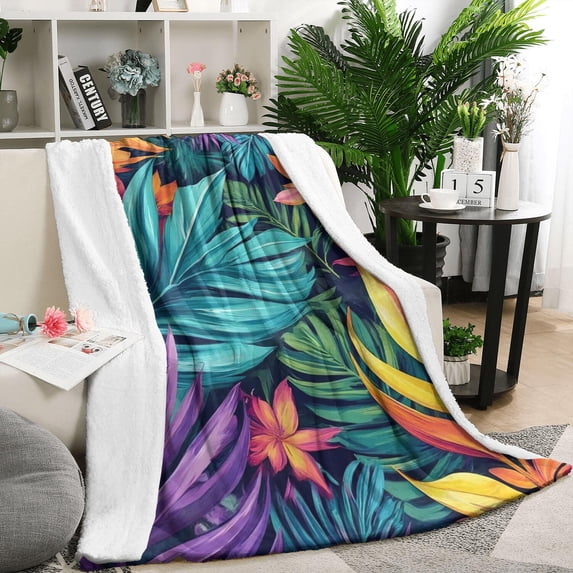 Colorful Tropical Leaf Pattern Blanket,Comfortable Soft Flannel Throw Blanket,All Season,Warm Lightweight Blankets for Sofa Bed Couch Living Room Chair,50"x60"
