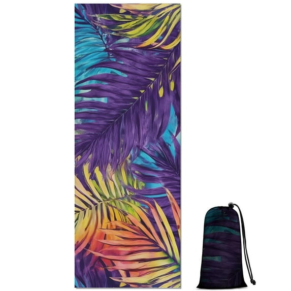 Colorful Tropical Leaf Pattern Hot Yoga Mat Towel Non Slip for Hot Yoga - Quick-Drying Yoga Mat Cover with 4 Corner Pockets with Travel Bag - Hot Yoga Towel Non Slip 70"x26"