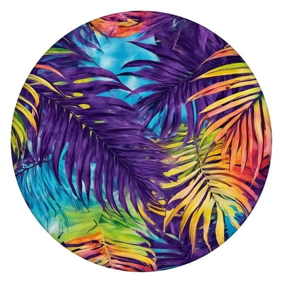 Colorful Tropical Leaf Pattern Round Fitted Tablecloth with Elastic Edge,Dining Table Cover Waterproof,Outdoor Round Tablecloth for Camping,Dining,Indoor and Outdoor