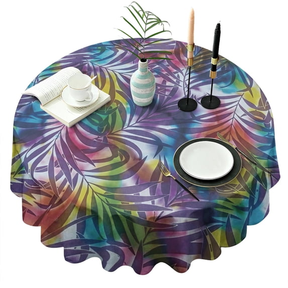 Colorful Tropical Leaf Pattern Round Tablecloth 60"x60",Wrinkle Wipeable Table Cloth for Kitchen Dining Room Picnic Patio Party