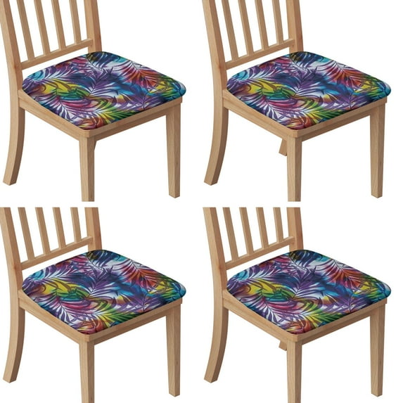 Colorful Tropical Leaf Pattern Seat Covers for Dining Room Chairs Set Of 4,Stretch Printed Washable Chair Seat Cover with Elastic Ties and Button,Removable Waterproof Couch Cushion Covers