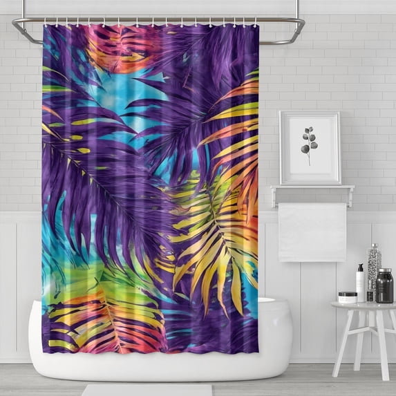 Colorful Tropical Leaf Pattern Shower Curtain 72"x72" ,Bathroom Decorative Shower Curtains Set with 12 Hooks,Modern Waterproof Washable Shower Curtain