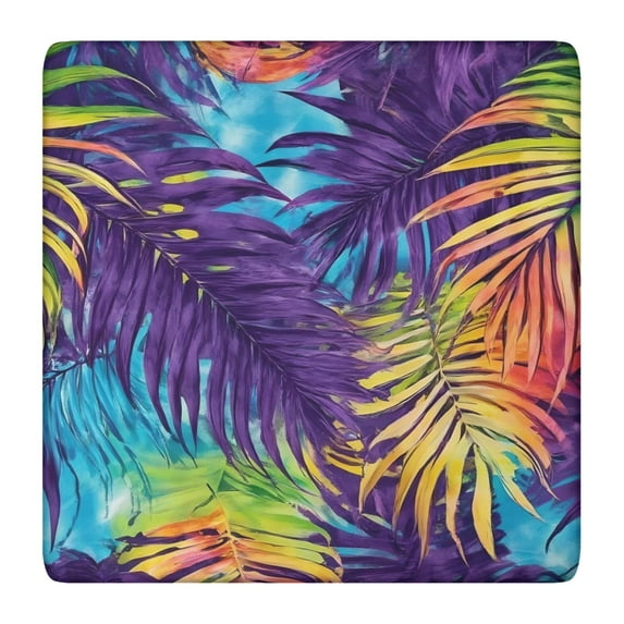 Colorful Tropical Leaf Pattern Square Fitted Tablecloth with Elastic Edge,Square Table Cover,Washable Elastic Table Cover for Home Kitchen Party Decor 36"x36"