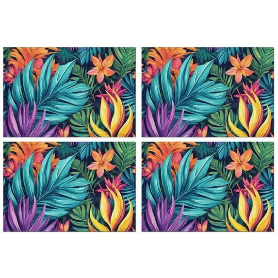 Colorful Tropical Leaf Pattern Summer Placemats Table Placemats Set Of 4-Linen Kitchen Washable Placemats Table Mats 11.8"x17.7" Non-Slip Heat Resistant
