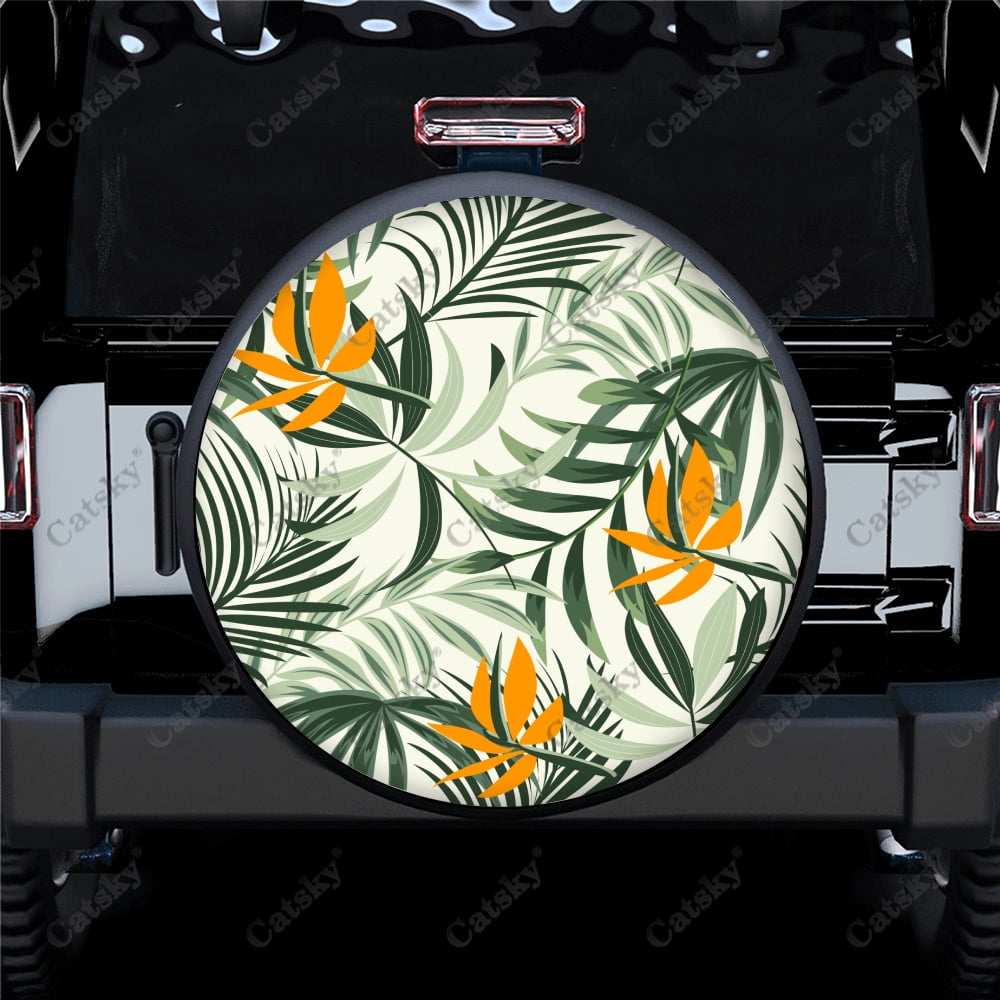 Colorful Tropical Leaves And Flowers Polyester Universal Spare Wheel