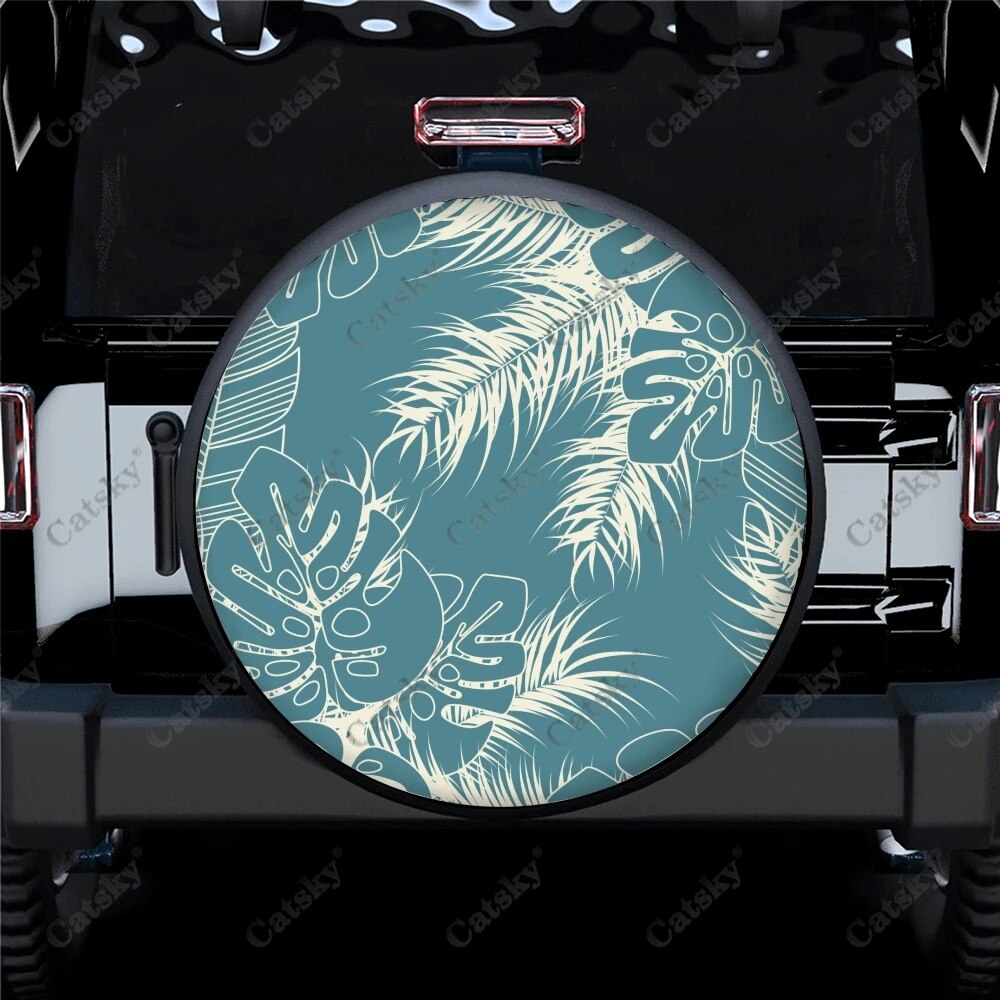 Colorful Tropical Leaves And Flowers Polyester Universal Spare Wheel Tire Cover Wheel Covers for