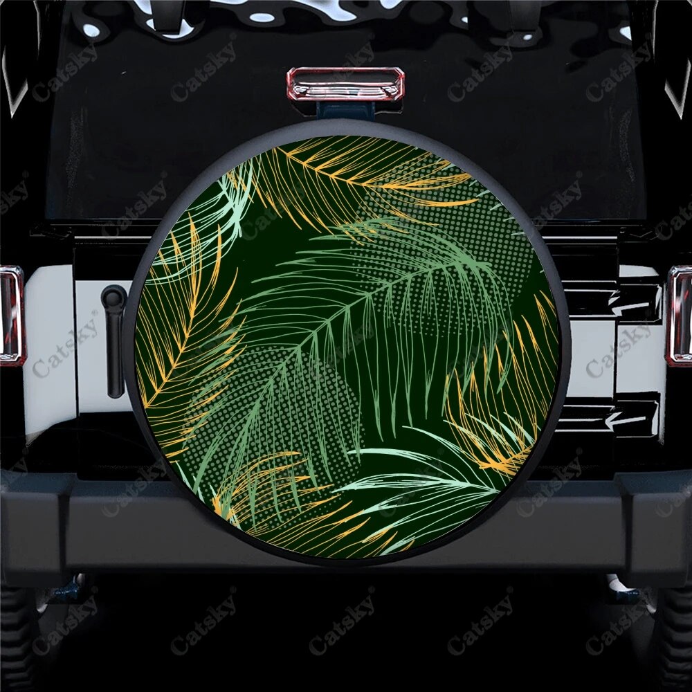 Colorful Tropical Leaves And Flowers Polyester Universal Spare Wheel Tire Cover Wheel Covers for