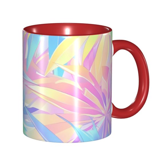 Colorful Tropical Plant Coffee Mug Fun Custom Ceramic Mugs 11oz Red