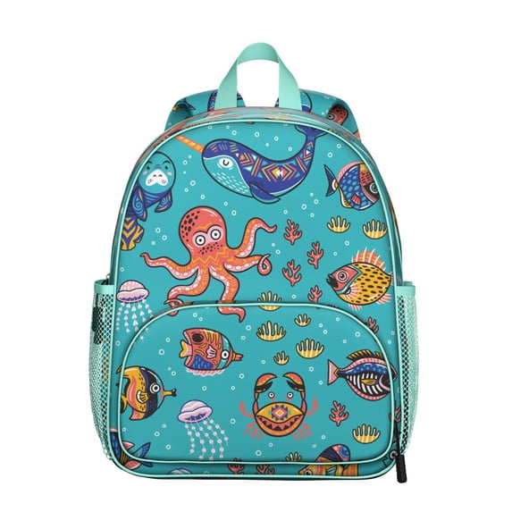 Colorful Tropical Sea Life Student Backpack - Waterproof Lightweight School Bag with Cute Cartoon Crab and Marine Ocean Beach Pattern, Comfortable Dual Straps