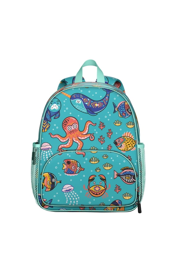 Colorful Tropical Sea Life Student Backpack - Waterproof Lightweight School Bag with Cute Cartoon Crab and Marine Ocean Beach Pattern, Comfortable Dual Straps