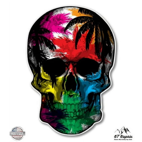 Colorful Tropical Skull - 8" Vinyl Sticker - For Car Laptop I-Pad - Waterproof Decal