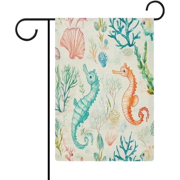 Colorful Tropical Summer Coral Seashell Garden Flag Double Sided Outside 12x18 Inch Shell Seahorse Coral Reef Yard Flag Farmhouse Rustic Outdoor House Flags Spring Summer Yard Outdoor Decor
