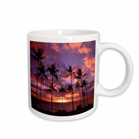 3drose, Colorful Tropical Sunset Night Scene, Hawaii Sunset, 11oz Mug