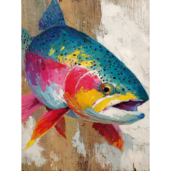 Colorful Trout Fish Canvas Wall Art, Rustic Fisherman Print, Outdoor Nature Home Wall Decor Gift