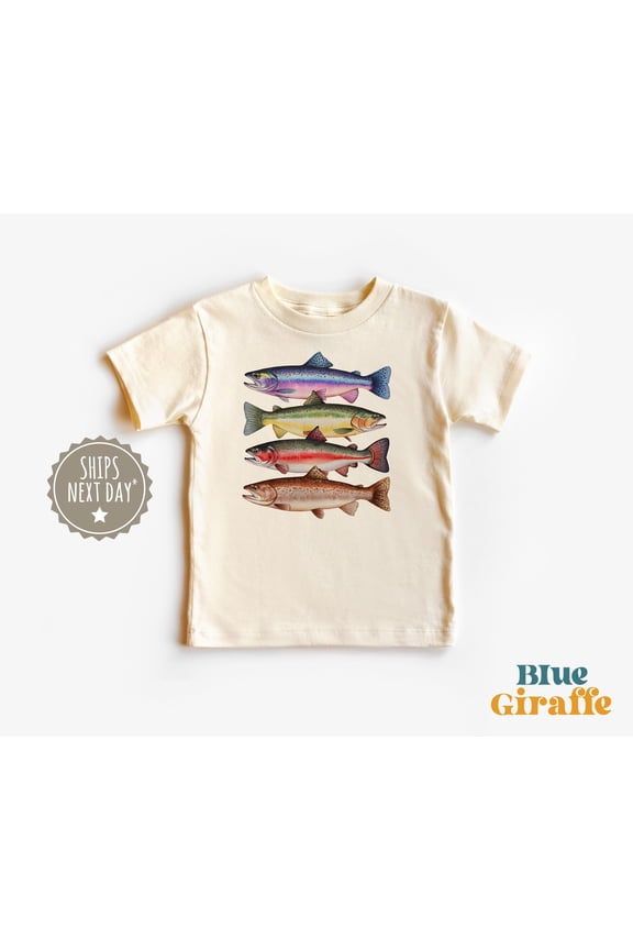 Colorful Trout Fish Toddler Shirt - River Fish Species Graphic Tee - Fishing With Daddy Kids Shirt - Natural Boho Clothes - Baby Boy Clothes, Unisex T-Shirt