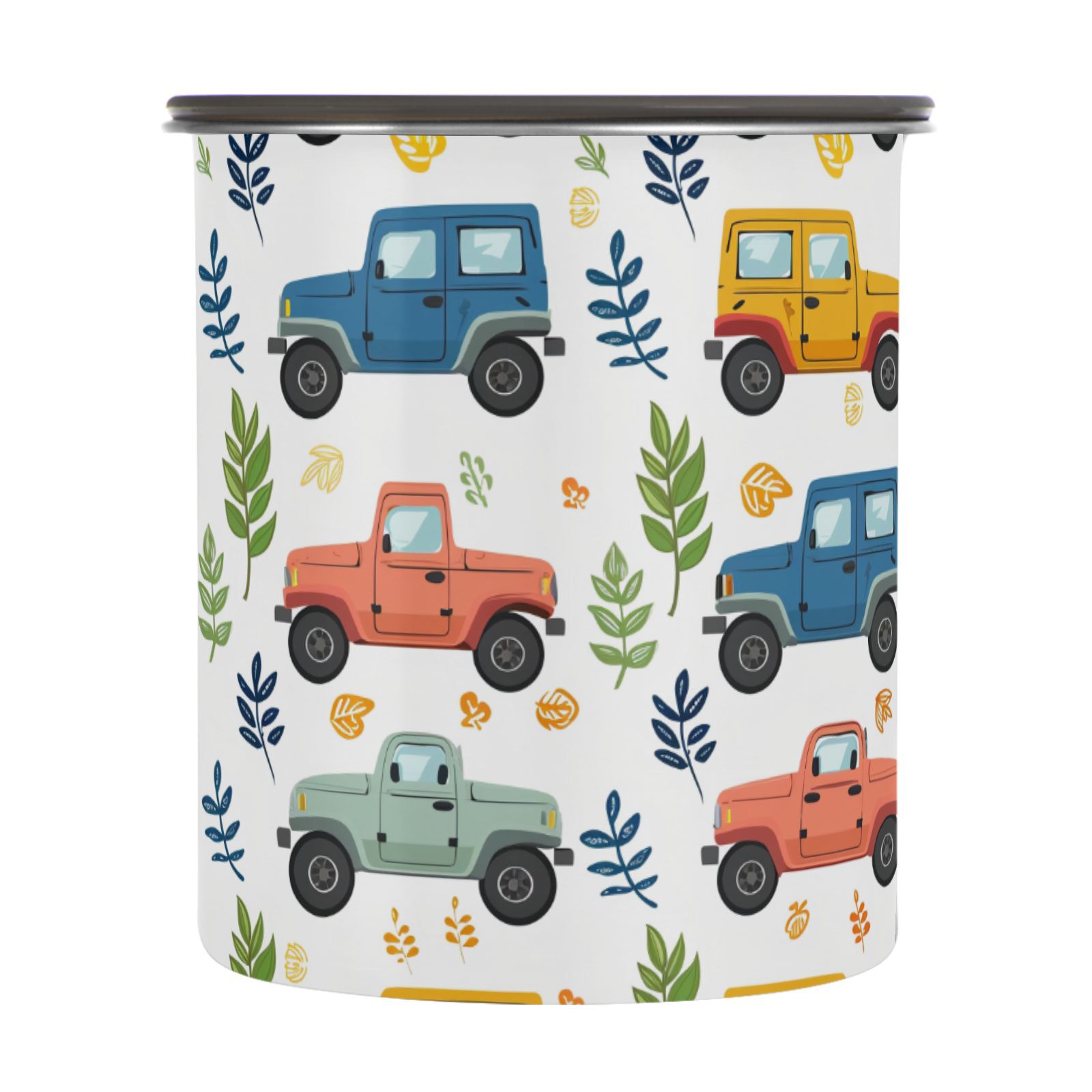 Colorful Truck Leaves Airtight Coffee Bean Canister 30oz Food Storage Containers with Lids For Gournd, Tea, Sugar, Flour, Rice, Cereal, Candy Cookie Jar