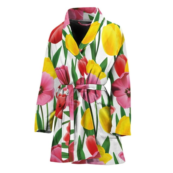 Colorful Tulip Pattern Women Bathrobe One Size Univeral Fits Fashion Lightweight Plush Fleece Long Robe For Women