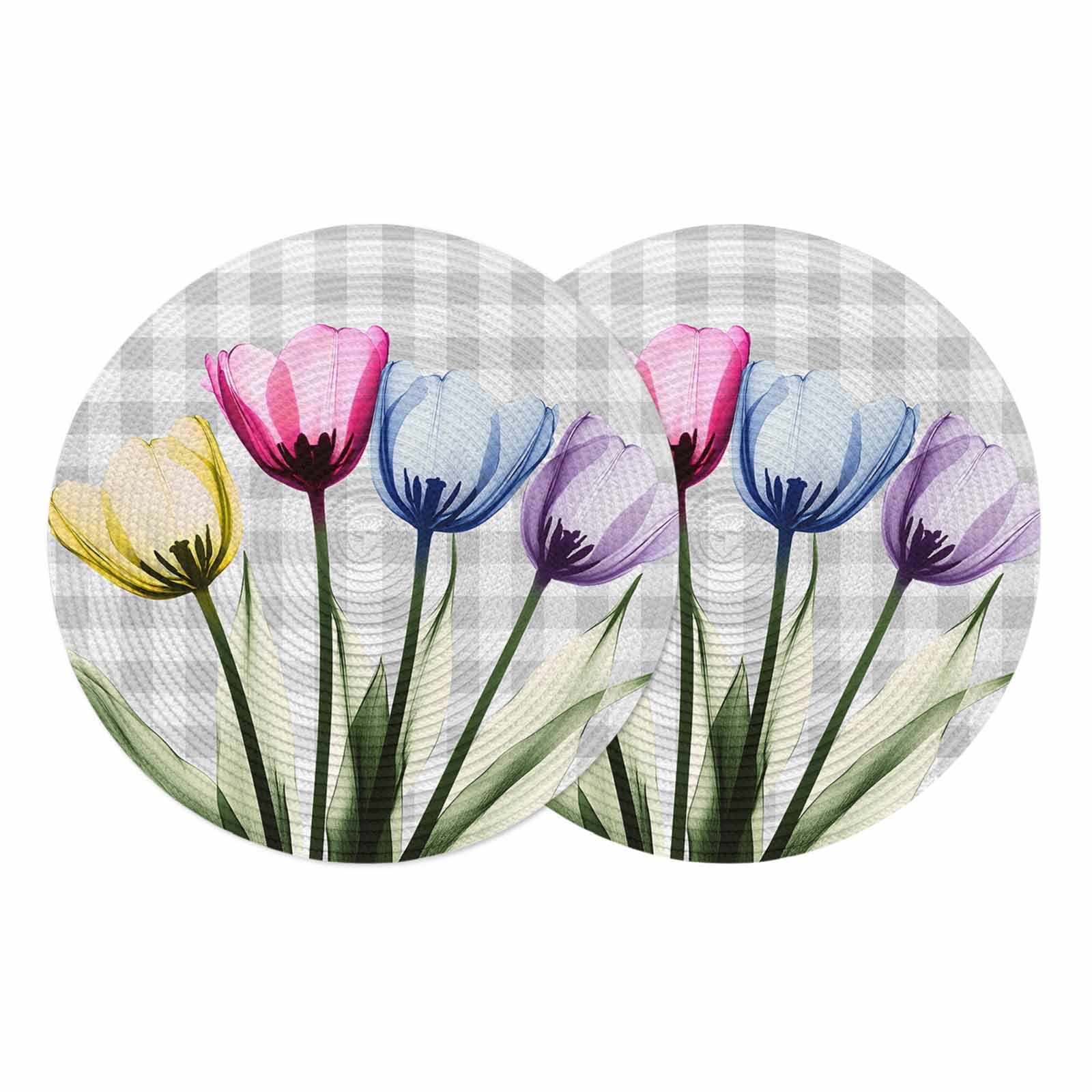 Colorful Tulip Round Placemats Set of 2 Farmhouse Elegant Flowers Gray ...