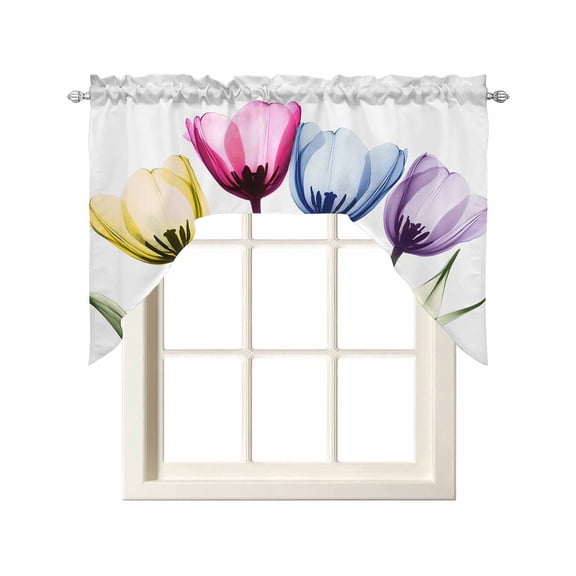 Colorful Tulip Swag Valances for Windows, Small Curtains Drapes, Farmhouse Luxury Flowers Botanical Kitchen Window Curtains Over Sink Rod Pocket Window Treatment Valance for Bedroom/Bathroom 56"x36"