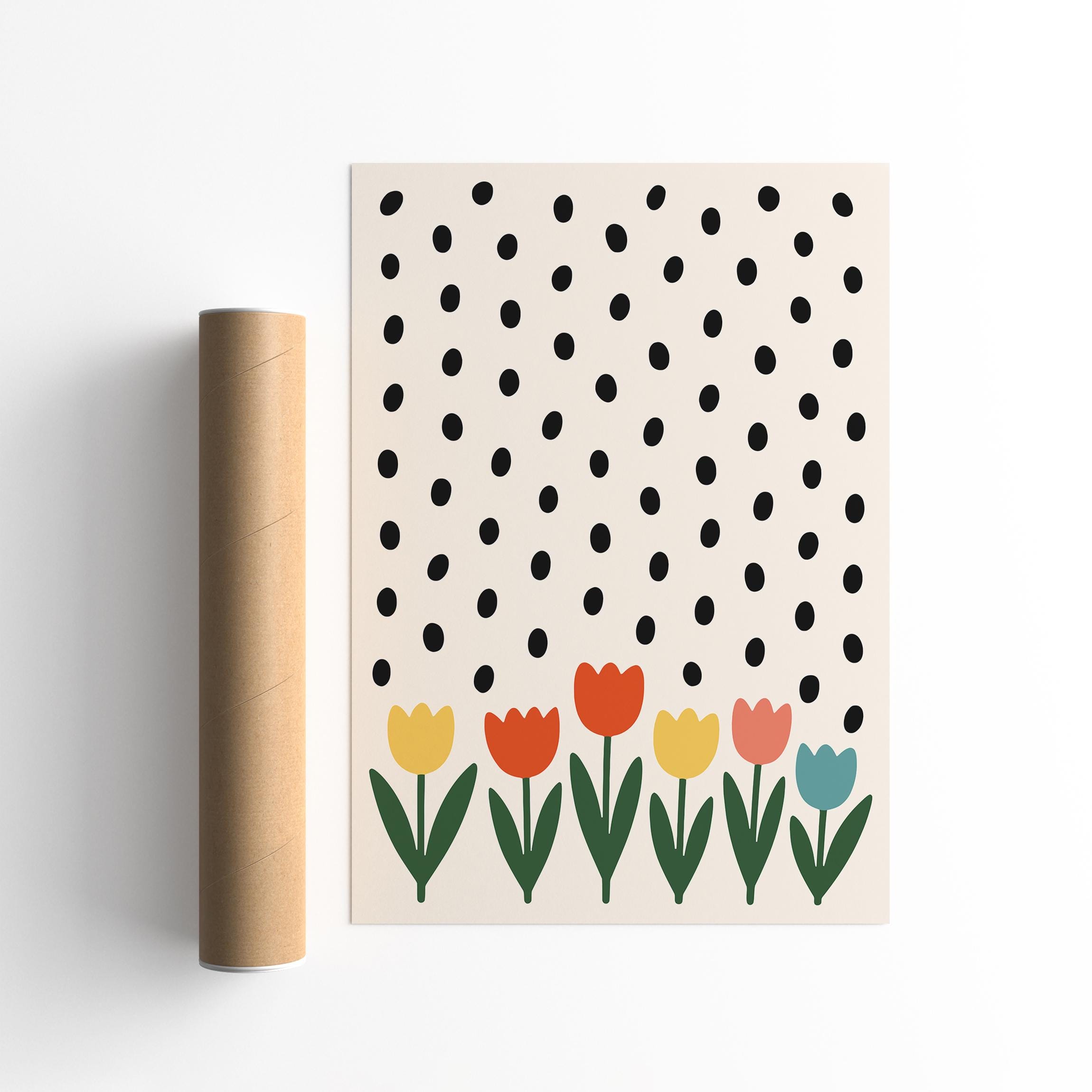 Colorful Tulips Art Print: Modern Polka Dot Floral Poster UNFRAMED ...