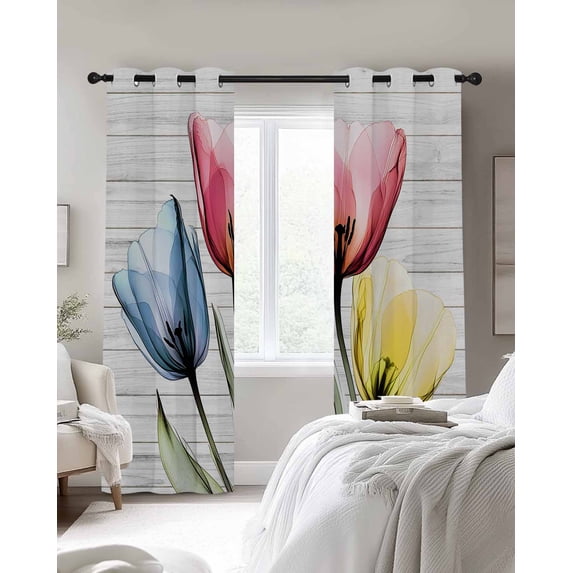 Colorful Tulips Blackout Curtains 2 Panels Country Flowers Thermal ...