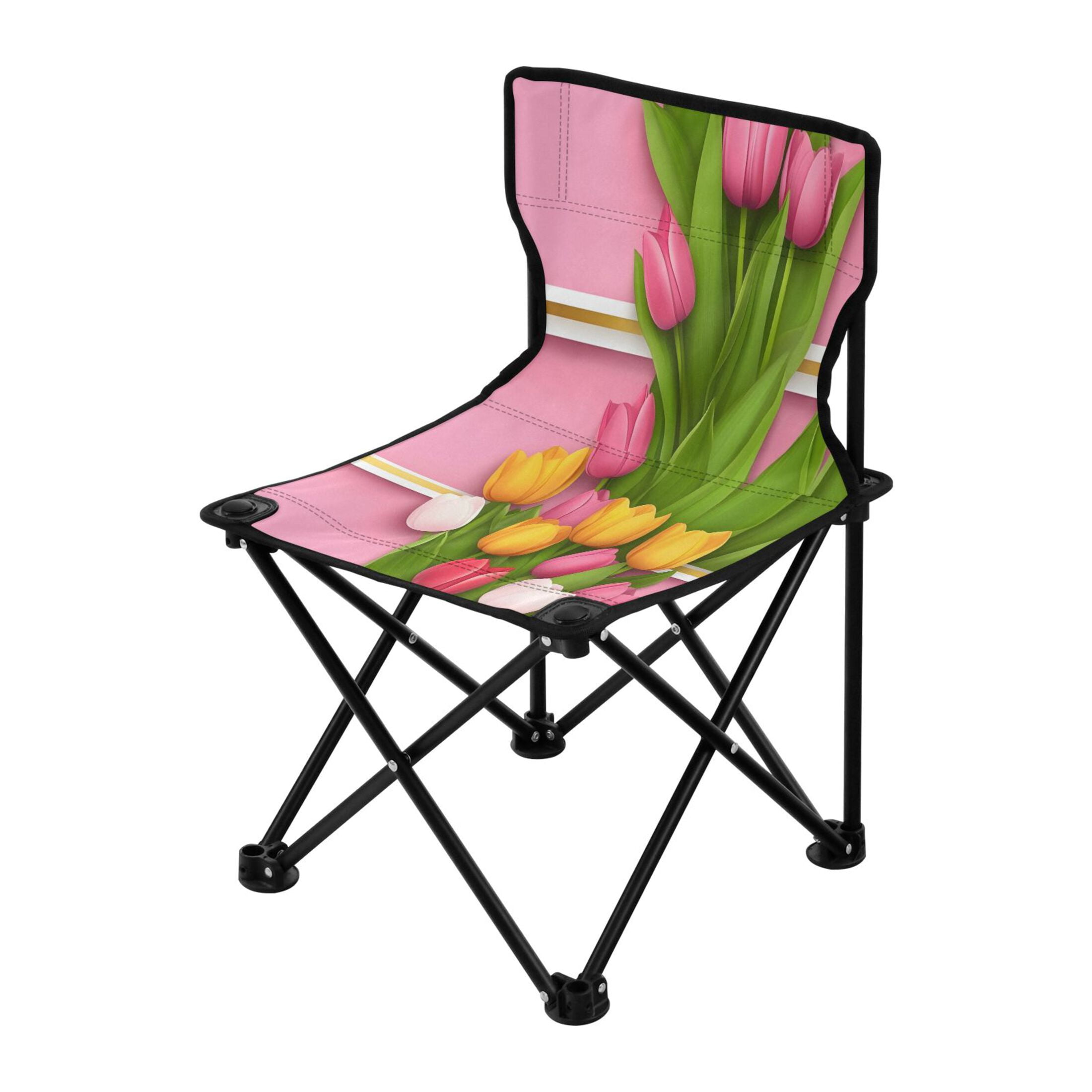 Colorful Tulips Design Kids Camping Chairs Folding Chair for Children 14.5x14.5in 600D Oxford Fabric 220lb Capacity